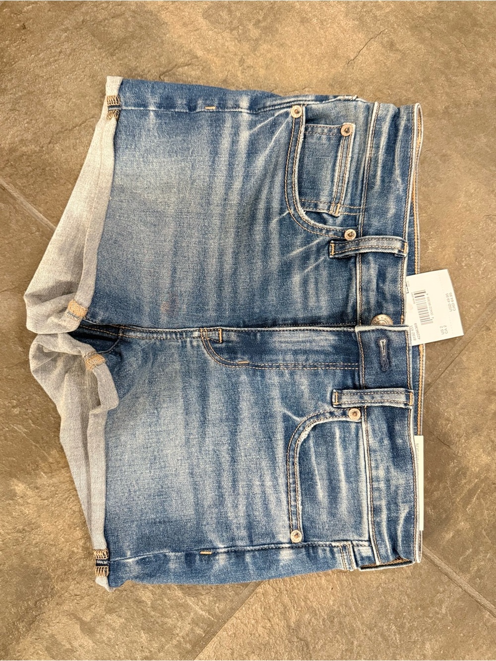 American Eagle Light Blue Denim Shorts with Contrast Orange Stitching